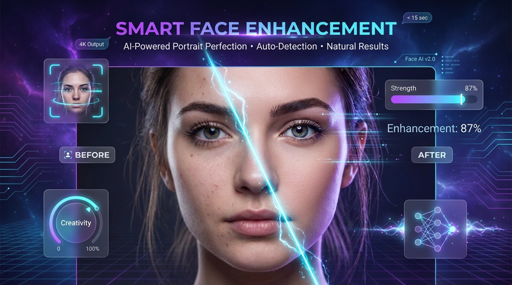 スマート顔強化機能を備えたAI画像強化ツール