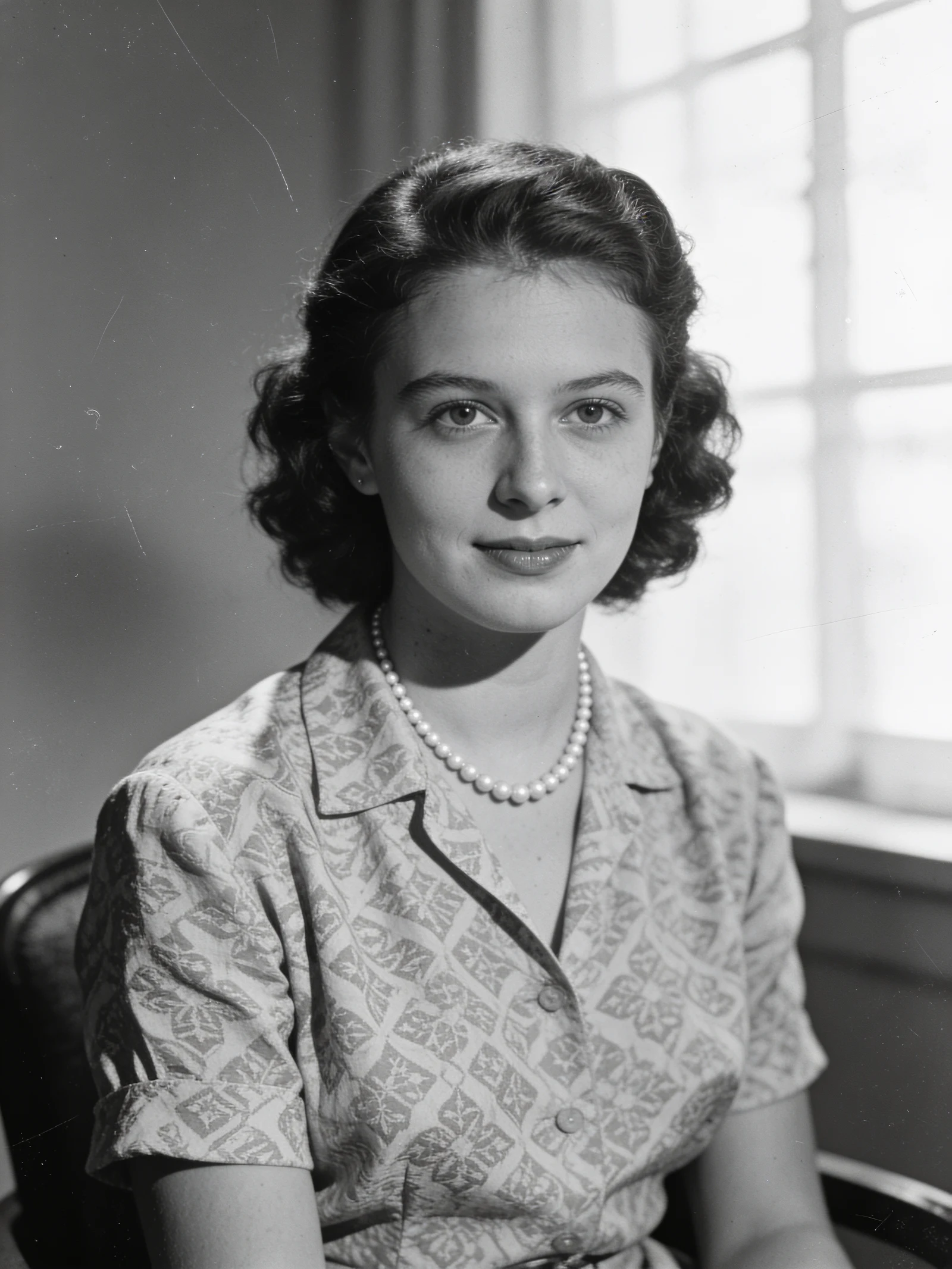 Black and white 1950s studio portrait before AI colorization